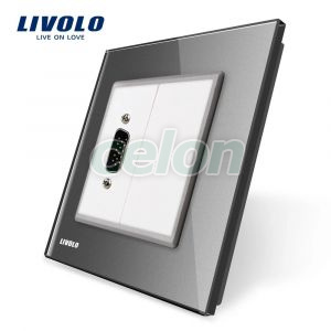 Priza cu mufa VGA tata 15 pini Livolo cu rama din sticla, Prize - Intrerupatoare, Livolo, Livolo