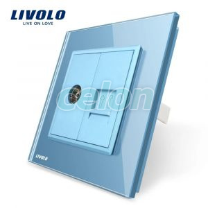 Priza dubla TV + Telefon Livolo cu rama din sticla, Prize - Intrerupatoare, Livolo, Livolo