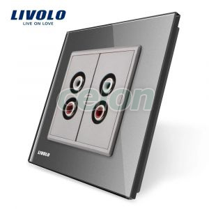 Priza dubla audio Livolo cu rama din sticla, Prize - Intrerupatoare, Livolo, Livolo