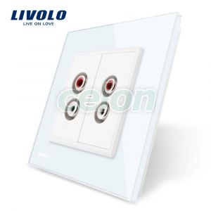 Priza dubla audio Livolo cu rama din sticla, Prize - Intrerupatoare, Livolo, Livolo