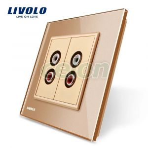 Priza dubla audio Livolo cu rama din sticla, Prize - Intrerupatoare, Livolo, Livolo