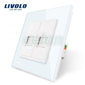 Priza dubla internet Livolo cu rama din sticla, Prize - Intrerupatoare, Livolo, Livolo
