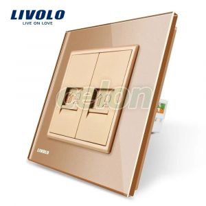 Priza dubla internet Livolo cu rama din sticla, Prize - Intrerupatoare, Livolo, Livolo