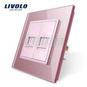 Priza dubla internet Livolo cu rama din sticla, Prize - Intrerupatoare, Livolo, Livolo