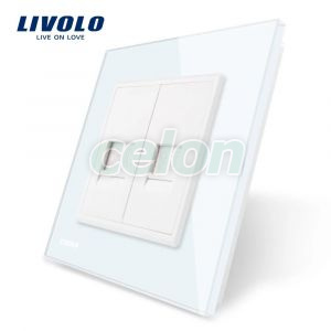 Priza dubla Telefon Livolo cu rama din sticla, Prize - Intrerupatoare, Livolo, Livolo