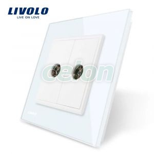 Priza dubla TV Livolo cu rama din sticla, Prize - Intrerupatoare, Livolo, Livolo