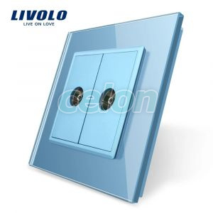 Priza dubla TV Livolo cu rama din sticla, Prize - Intrerupatoare, Livolo, Livolo