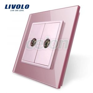 Priza dubla TV Livolo cu rama din sticla, Prize - Intrerupatoare, Livolo, Livolo