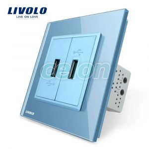 Priza dubla USB Livolo cu rama din sticla, Prize - Intrerupatoare, Livolo, Livolo