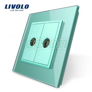 Priza dubla TV Livolo cu rama din sticla, Prize - Intrerupatoare, Livolo, Livolo