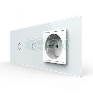 Intrerupator Simplu + Simplu + Priza LIVOLO cu Rama Din Sticla, Standard Italian, 6M, Prize - Intrerupatoare, Livolo, Livolo