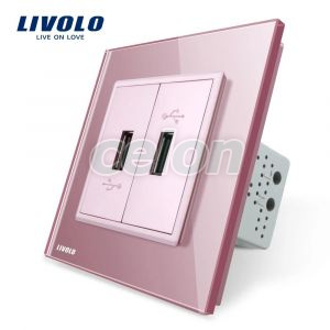 Priza dubla USB Livolo cu rama din sticla, Prize - Intrerupatoare, Livolo, Livolo