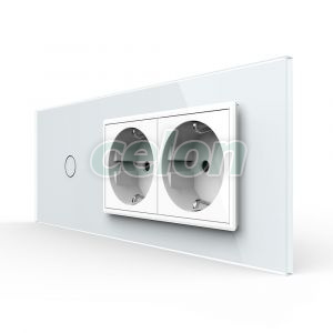 Intrerupator Simplu + 2 Prize LIVOLO cu Rama Din Sticla, Standard Italian, 6M, Prize - Intrerupatoare, Livolo, Livolo