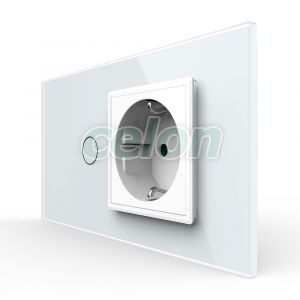 Intrerupator Simplu + Priza LIVOLO cu Rama Din Sticla, Standard Italian, 4M, Prize - Intrerupatoare, Livolo, Livolo