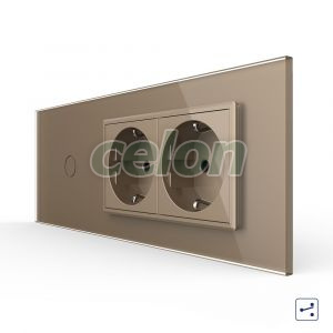 Intrerupator Simplu Cap Scara / Cruce + 2 Prize LIVOLO cu Rama Din Sticla, Standard Italian, 6M, Prize - Intrerupatoare, Livolo, Livolo