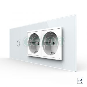 Intrerupator Simplu Cap Scara / Cruce + 2 Prize LIVOLO cu Rama Din Sticla, Standard Italian, 6M, Prize - Intrerupatoare, Livolo, Livolo