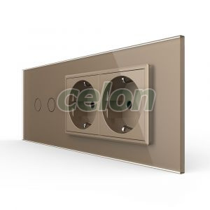 Intrerupator Dublu + 2 Prize LIVOLO cu Rama Din Sticla, Standard Italian, 6M, Prize - Intrerupatoare, Livolo, Livolo