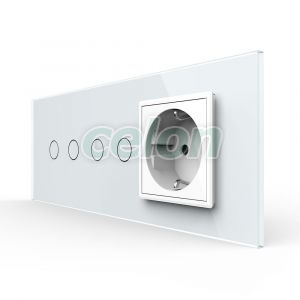 Intrerupator Dublu + Dublu + Priza LIVOLO cu Rama Din Sticla, Standard Italian, 6M, Prize - Intrerupatoare, Livolo, Livolo