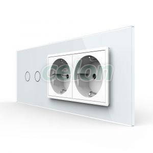 Intrerupator Dublu + 2 Prize LIVOLO cu Rama Din Sticla, Standard Italian, 6M, Prize - Intrerupatoare, Livolo, Livolo