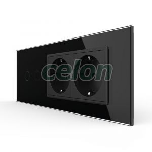 Intrerupator Dublu + 2 Prize LIVOLO cu Rama Din Sticla, Standard Italian, 6M, Prize - Intrerupatoare, Livolo, Livolo