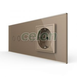 Intrerupator Dublu + Dublu + Priza LIVOLO cu Rama Din Sticla, Standard Italian, 6M, Prize - Intrerupatoare, Livolo, Livolo