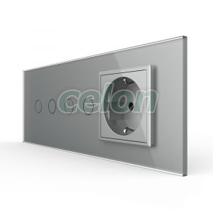 Intrerupator Dublu + Dublu + Priza LIVOLO cu Rama Din Sticla, Standard Italian, 6M, Prize - Intrerupatoare, Livolo, Livolo