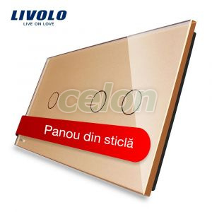 Panou intrerupator simplu+dublu cu touch Livolo din sticla, Prize - Intrerupatoare, Livolo, Livolo