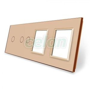 Panou intrerupator simplu+dublu si 2 prize Livolo din sticla, Prize - Intrerupatoare, Livolo, Livolo