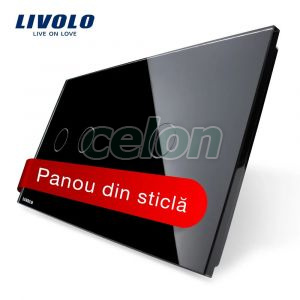 Panou intrerupator dublu + simplu cu touch Livolo din sticla, Prize - Intrerupatoare, Livolo, Livolo