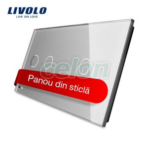Panou intrerupator dublu + simplu cu touch Livolo din sticla, Prize - Intrerupatoare, Livolo, Livolo
