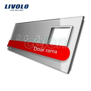 Panou intrerupator dublu+simplu+ priza Livolo din sticla, Prize - Intrerupatoare, Livolo, Livolo