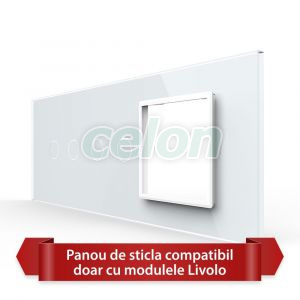 Panou Intrerupator Dublu + Dublu cu Priza LIVOLO din Sticla, Standard Italian - 6/7M, Prize - Intrerupatoare, Livolo, Livolo