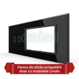 Panou Intrerupator Dublu cu 2 Prize LIVOLO din Sticla, Standard Italian - 6/7M, Prize - Intrerupatoare, Livolo, Livolo