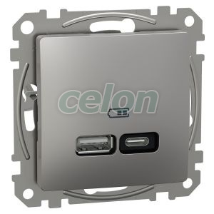 SEDNA Dupla USB töltő, A+C, 21W, alumínium, Egyéb termékek, Schneider Electric, Egyéb termékek, Schneider Electric