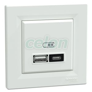 Priza incarcare USB A+C 21W PD PPS, alb, Alte Produse, Schneider Electric, Alte Produse, Schneider Electric