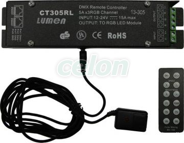Dimmer & controller cu telecomanda - se poate conecta cu consola DMX-512 pentru benzi cu led RGB 12VDC 15A/180W total (5A/60w/culoare) /24VDC 15A/360W total (5A/120w/culoare) , 12 V DC, , LUM30-305 Lumen, Corpuri de Iluminat, Benzi cu LED, Accesorii pentru benzi cu Led, Lumen