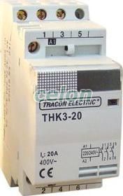 Contactor modular de instalaţii 230/400V, 50Hz, 3P, 3×NO, 20/7A, 4/1,2kW, 24V AC, Aparataje modulare, Contactoare pe sina, Tracon Electric