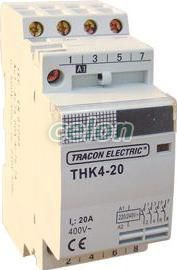 Contactor modular de instalaţii - 230/400V, 50Hz, 4P, 4xNO, 20A, 230V AC THK4-20 - Tracon, Aparataje modulare, Contactoare pe sina, Tracon Electric