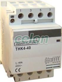 Installációs kontaktor 230/400V, 50Hz, 4P, 4×NO, 32/12A, 6,5/1,9kW, 24V AC, Moduláris készülékek, Installációs kontaktorok, Tracon Electric