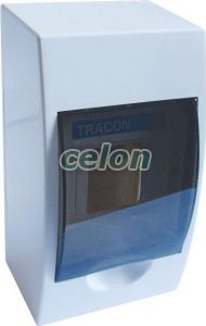 Falon kívüli elosztódoboz, füstszínű ajtóval, N/PE sínnel 1×4 modul, IP40, (H×W×D=200×112×92mm), Egyéb termékek, Tracon Electric, Elosztódoboz, szekrény, Tracon Electric