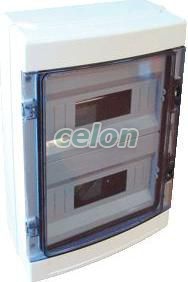 Falon kívüli elosztódoboz, átlátszó ajtóval, N/PE sínnel 2×12 mod, H×W×D=415×300×140mm, IP65, 660V AC, Egyéb termékek, Tracon Electric, Elosztódoboz, szekrény, Tracon Electric