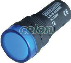 LED-es jelzőlámpa, kék 230V AC/DC, d=16mm, Automatizálás és vezérlés, Müködtető- és jelzőkészülékek, Fém nyomógombok, kapcsolók, jelzőlámpák Ø22, Jelzőlámpák Ø22, Tracon Electric