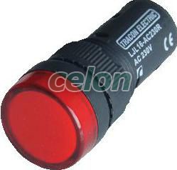 LED-es jelzőlámpa, piros 12V AC/DC, d=16mm, Automatizálás és vezérlés, Müködtető- és jelzőkészülékek, Fém nyomógombok, kapcsolók, jelzőlámpák Ø22, Jelzőlámpák Ø22, Tracon Electric