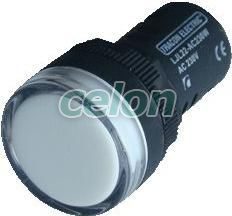 LED-es jelzőlámpa, fehér 24V AC/DC, d=16mm, Automatizálás és vezérlés, Müködtető- és jelzőkészülékek, Fém nyomógombok, kapcsolók, jelzőlámpák Ø22, Jelzőlámpák Ø22, Tracon Electric