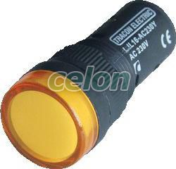 LED-es jelzőlámpa, sárga 230V AC/DC d=16mm, Automatizálás és vezérlés, Müködtető- és jelzőkészülékek, Fém nyomógombok, kapcsolók, jelzőlámpák Ø22, Jelzőlámpák Ø22, Tracon Electric