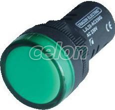 LED-es jelzőlámpa, zöld 12V AC/DC, d=22mm, Automatizálás és vezérlés, Müködtető- és jelzőkészülékek, Fém nyomógombok, kapcsolók, jelzőlámpák Ø22, Jelzőlámpák Ø22, Tracon Electric
