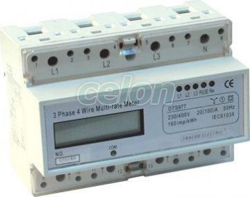 Contor electronic de energie el. cu afişaj LCD, trifazat - 400V / 20 (100)A TVO-F3-2 - Tracon, Aparataje modulare, Contoare electrice, Contoare electrice modulare, Tracon Electric