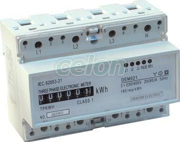 Elektromech. fogyasztásmérő közvetlen méréshez, háromfázisú - 400V / 20 (80)A TVO-F3M2 - Tracon, Moduláris készülékek, Fogyasztásmérők, Sorolható fogyasztásmérők, Tracon Electric