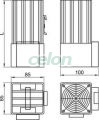 Fűtőegység elosztószekrényhez, sínre pattintható ventilátor 250W, 230V AC, 45m3/h, Egyéb termékek, Tracon Electric, Elosztódoboz, szekrény, Tracon Electric